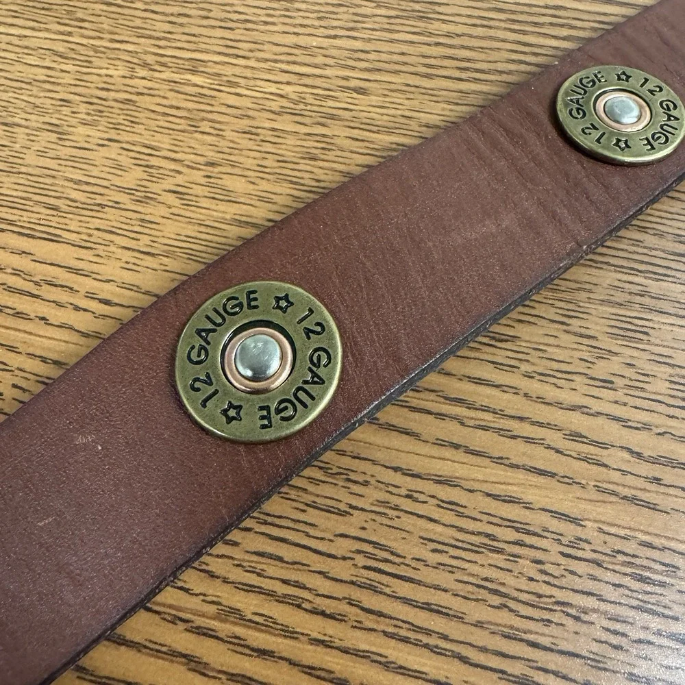 Nocona 12 Gauge Shotgun Shell Brown Leather Belt Size 20 Brass Buckle N4415202 - Picture 4 of 7
